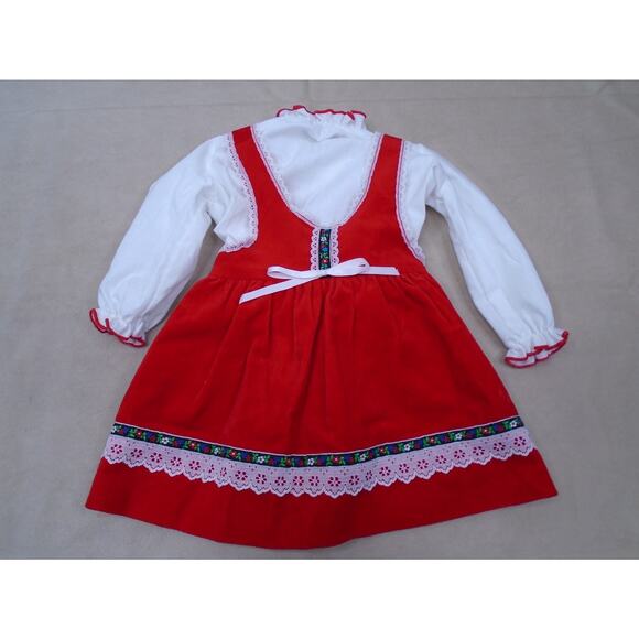 VTG Toddletime Velour Tank Dress & Shirt Lace Floral red Cottwagcore Praire 2T - Picture 1 of 7